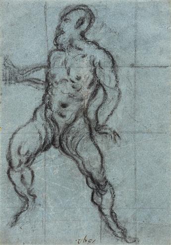 JACOPO ROBUSTI, CALLED TINTORETTO (CIRCLE OF) (Venice 1518-1594 Venice) Study of a Male Nude * Study of a Male Nude with Raised Right A